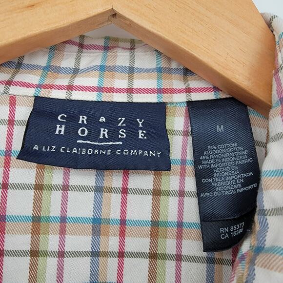 Crazy Horse Women's Western V Neck Plaid Button Down Shirt Cream Size Medium‎ - Picture 4 of 9